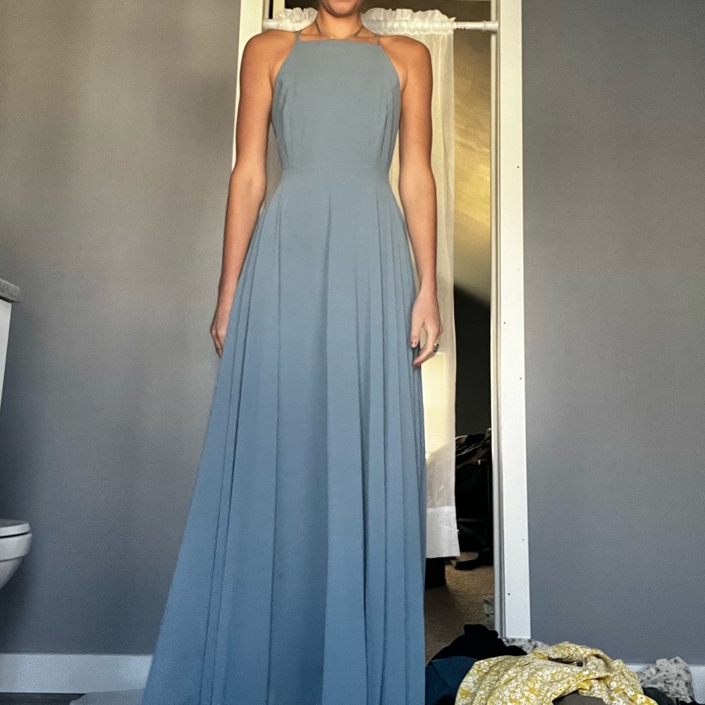Dusty blue bridesmaids dress